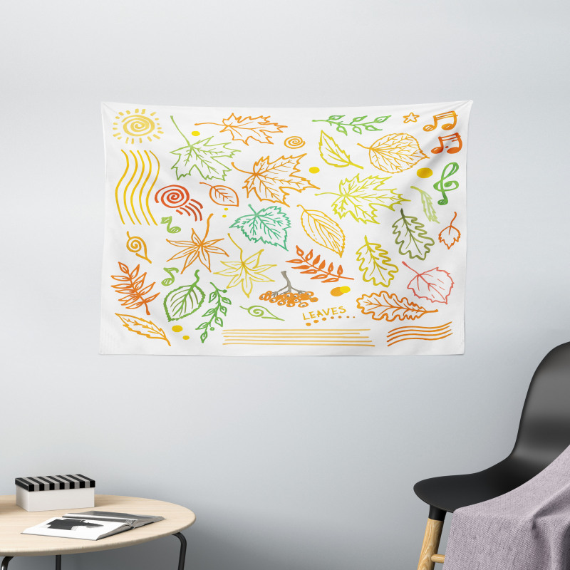 Autumn Sun Simplistic Notes Wide Tapestry