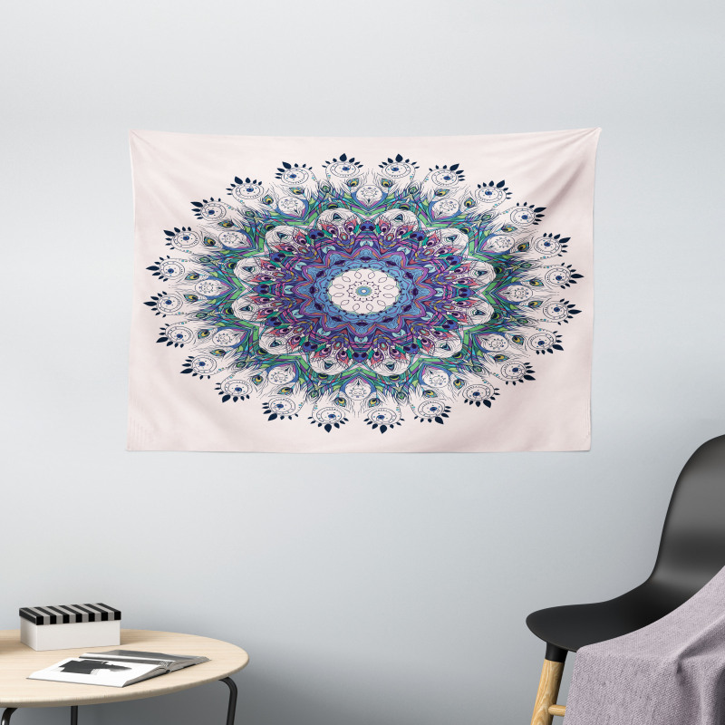 Colorful Art Peacock Wide Tapestry