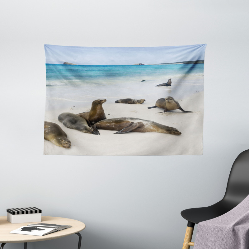 Galapagos Island Sea Lions Wide Tapestry