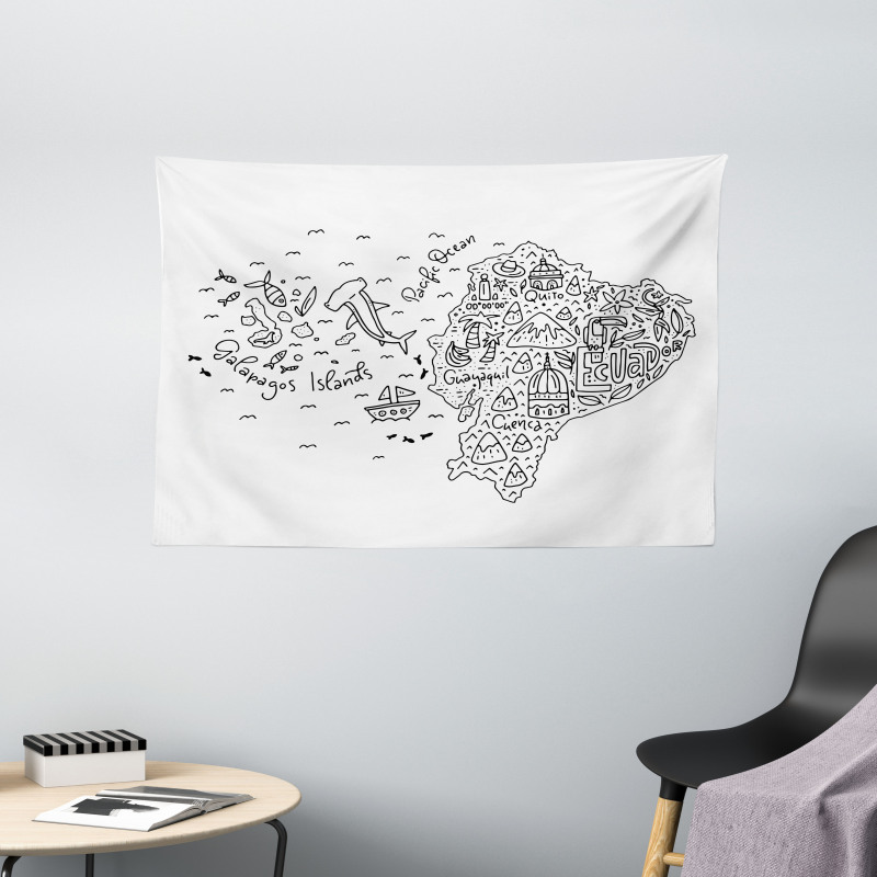 Infographic Doodle Line Map Wide Tapestry