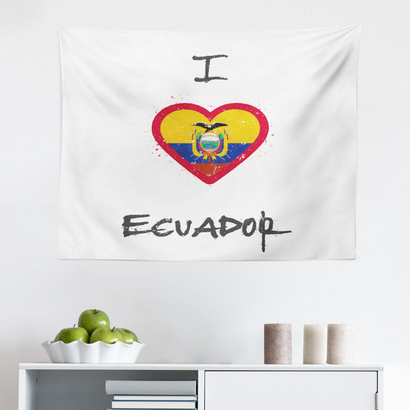 Tatil Mikrofiber Geniş Duvar Halısı Retro Kalp Desenli Ekvador Bayrağı Çizimi