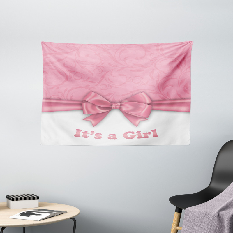 Its a Girl and Ribbon Wide Tapestry