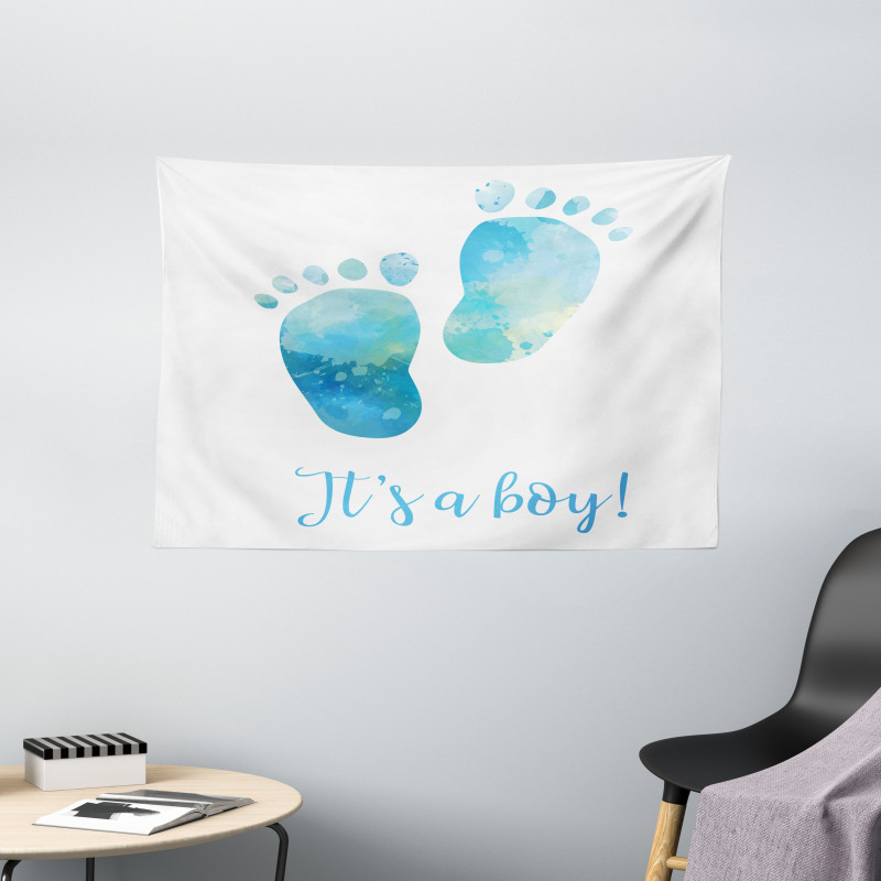 Baby Boy Footprints Wide Tapestry