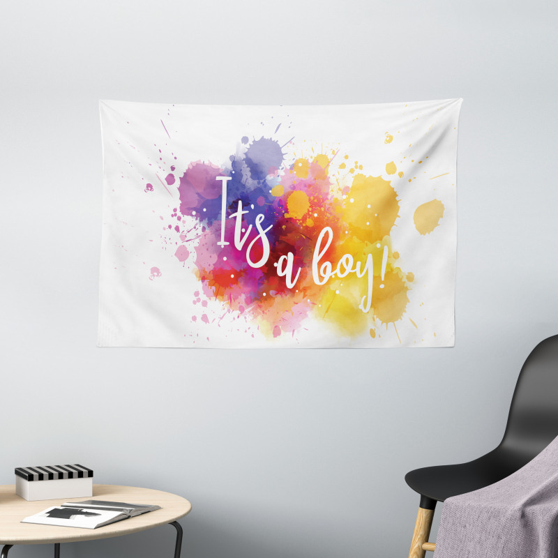 Baby Boy Paint Stains Wide Tapestry