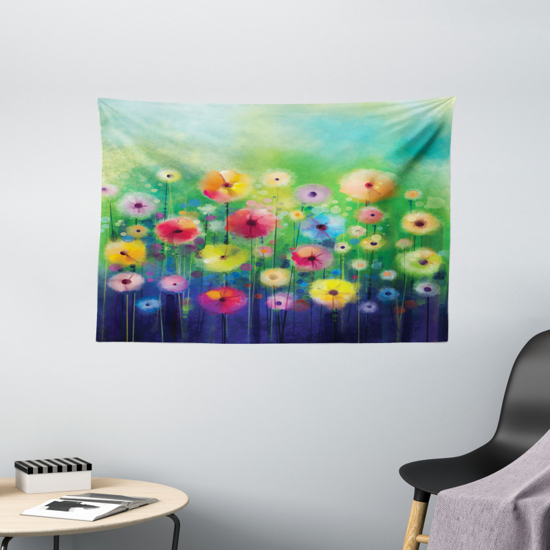 Colorful Garden Meadow Theme Wide Tapestry