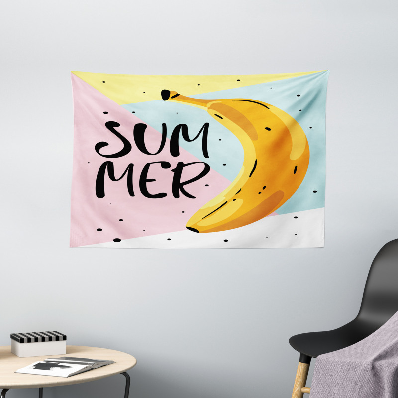 Banana on Pastel Geometric Wide Tapestry