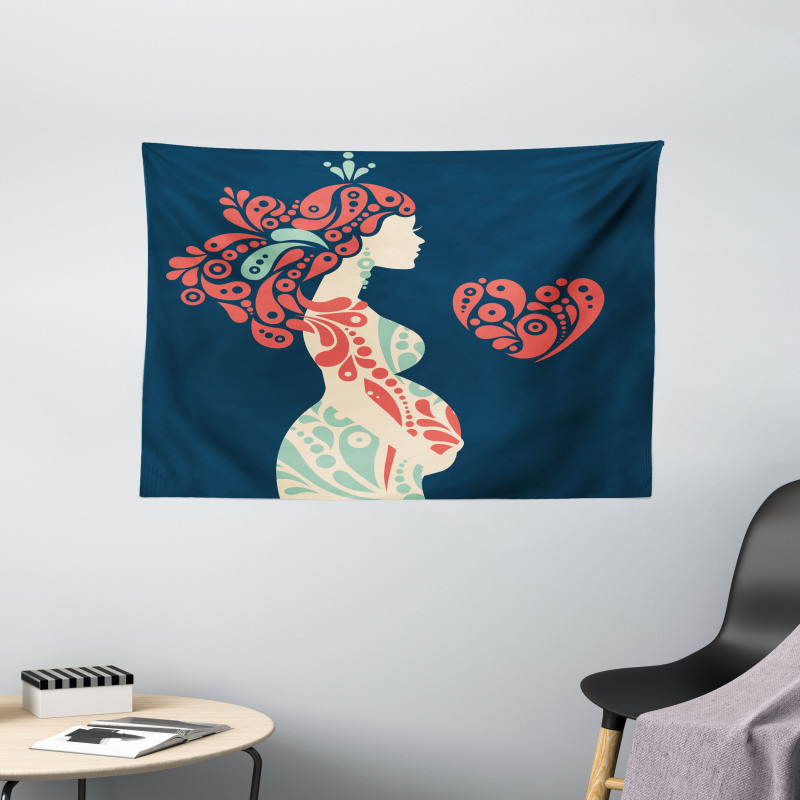 Pregnant Woman and Heart Wide Tapestry