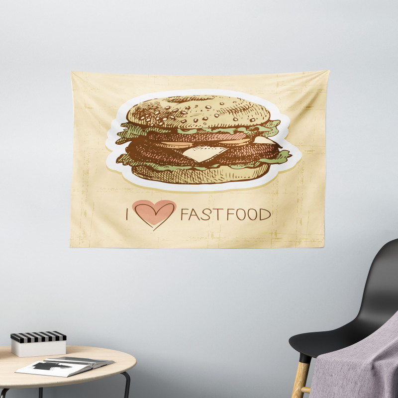 Grunge Retro Fast Food Wide Tapestry