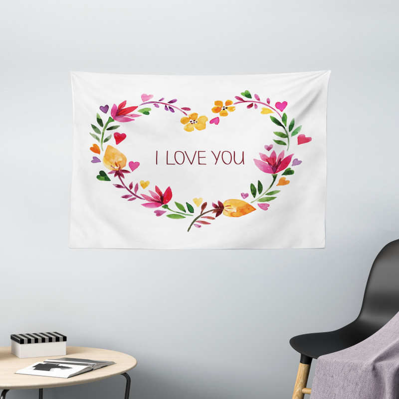 Text in Floral Heart Wide Tapestry