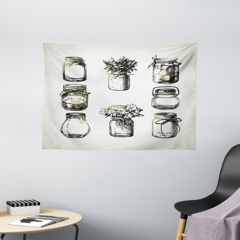 Rustic Sketchy Jars Wide Tapestry