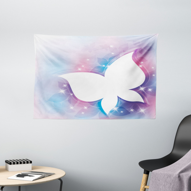 White Floral Wide Tapestry