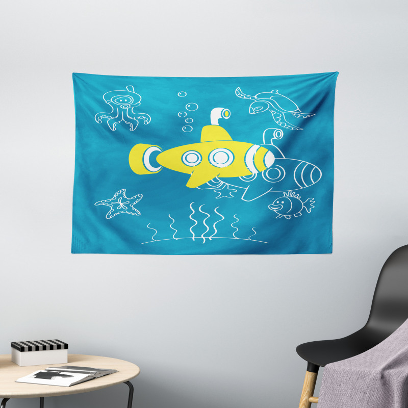 Kids Cartoon Underwater Wide Tapestry