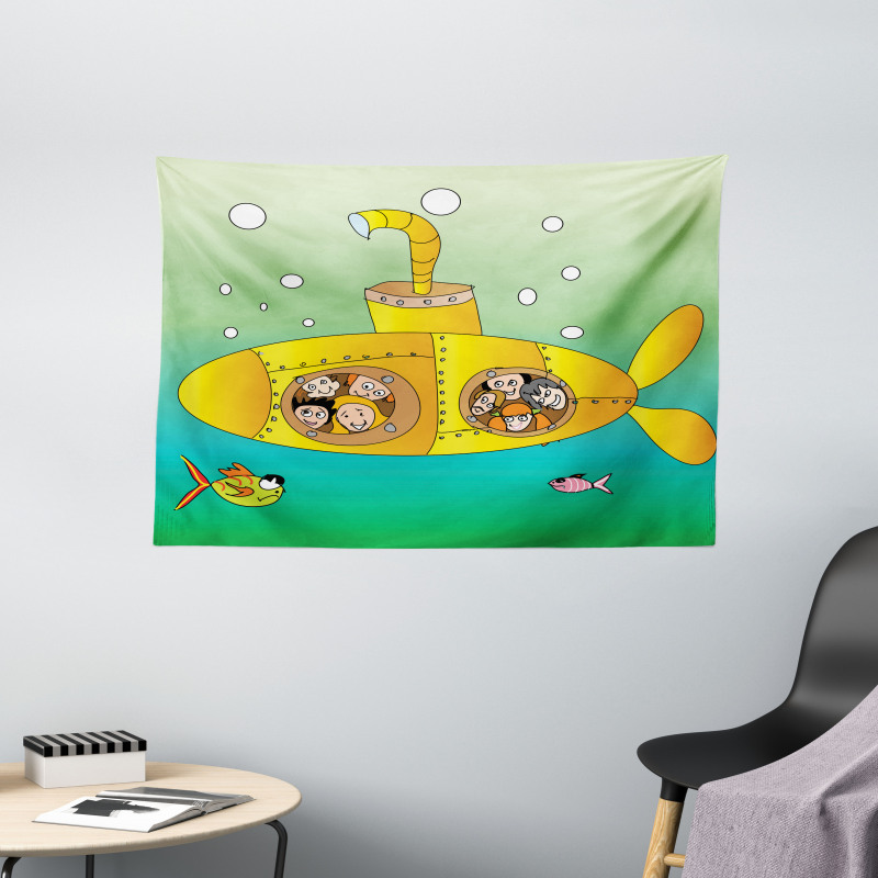 Underwater Happy Kids Wide Tapestry