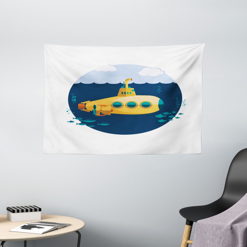 Nautical Wave Fish Bubble Wide Tapestry