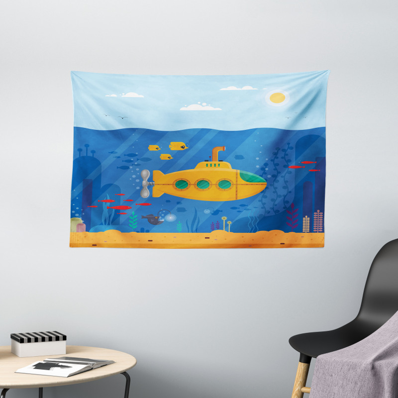 Cartoon Underwater Life Wide Tapestry