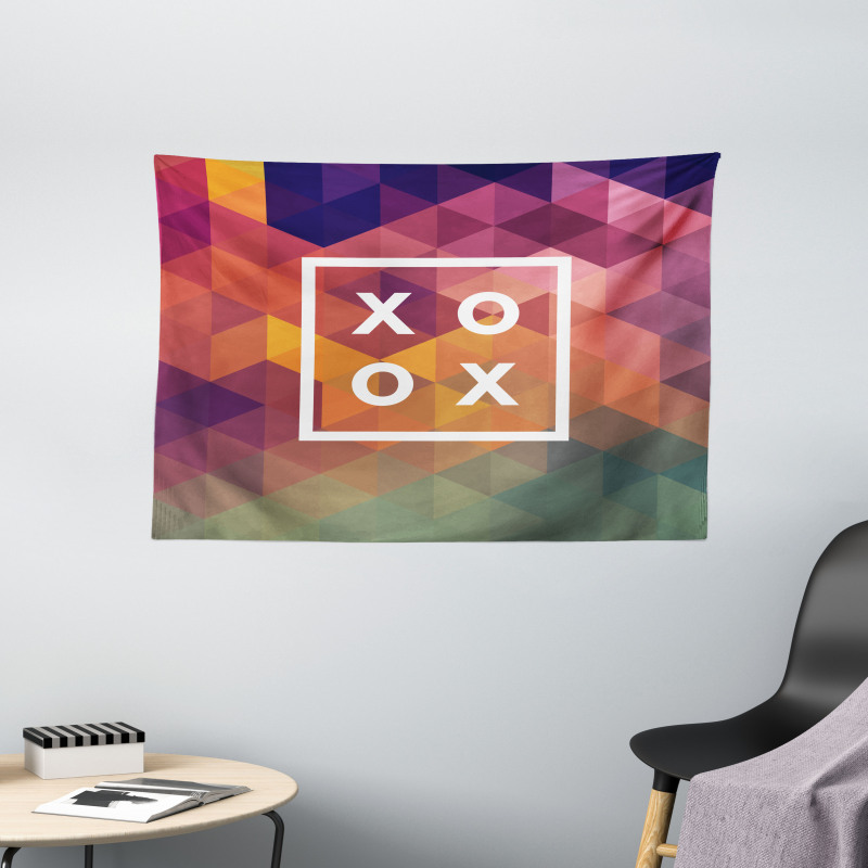 Colorful Geometric Kiss Square Wide Tapestry