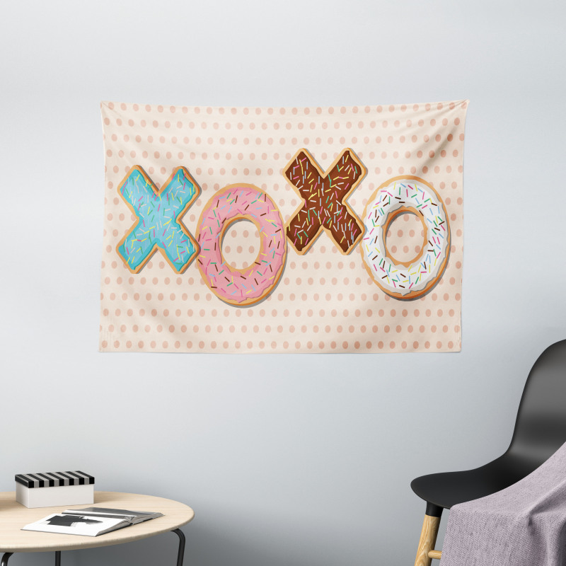 Delicious Donuts Polka Dots Wide Tapestry