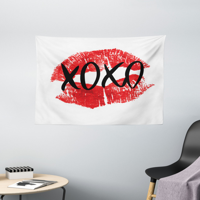 Lips Pattern with Love Kisses Wide Tapestry