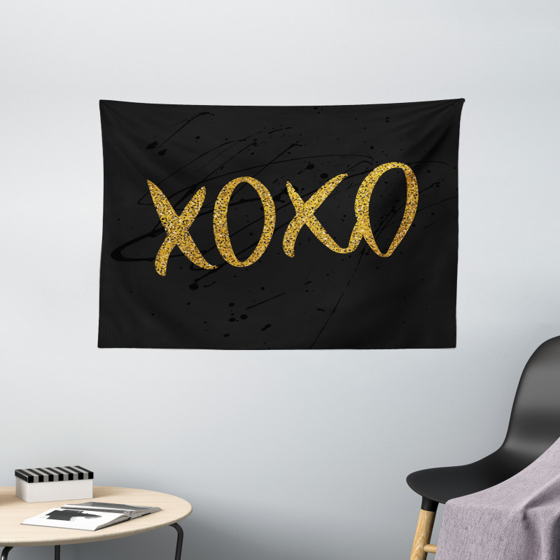 Romance Love Kisses Dark Print Wide Tapestry