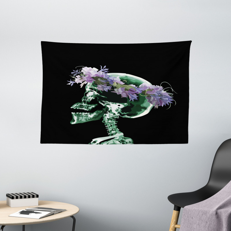 Xray Skeleton with Wreath Wide Tapestry