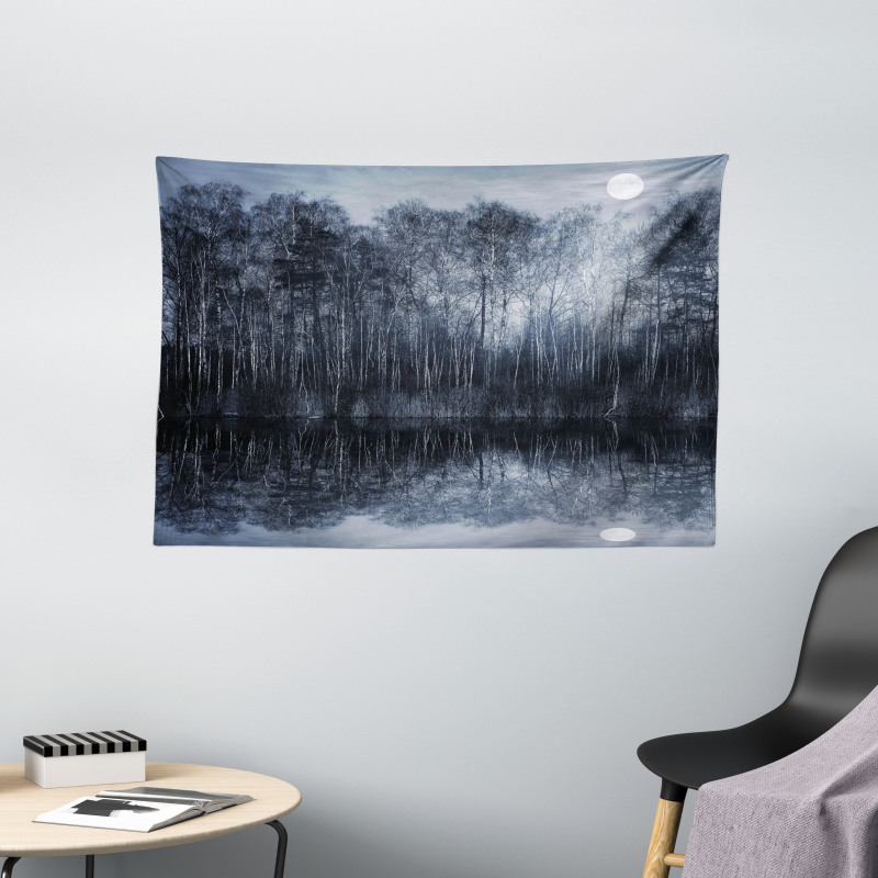 Night Woodland by the Lake Wide Tapestry