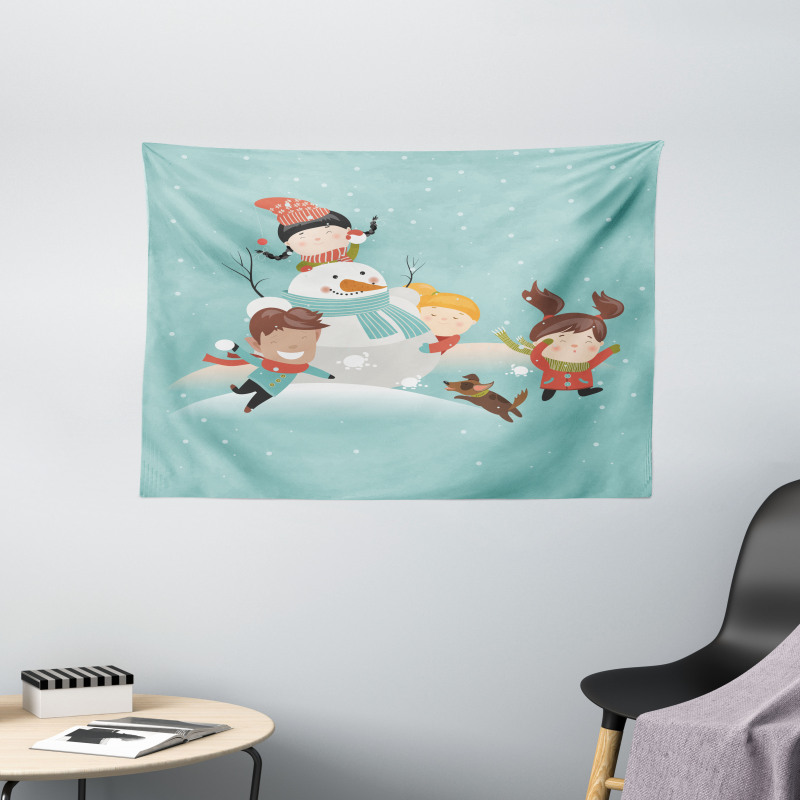 Cartoon of Kids Having Fun Wide Tapestry