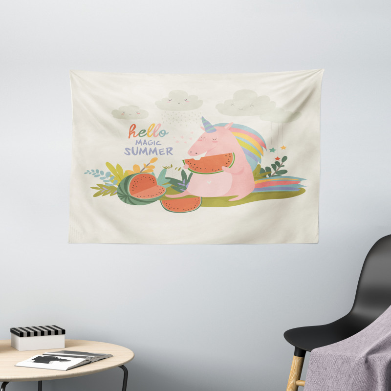 Summer Unicorn Watermelon Wide Tapestry