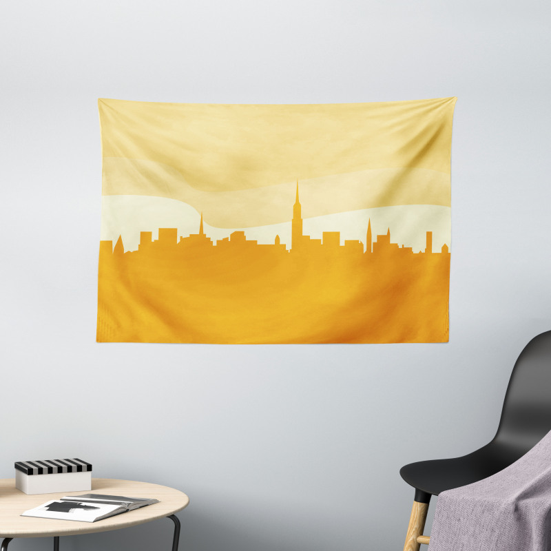 Panoramic Silhouette Cityscape Wide Tapestry