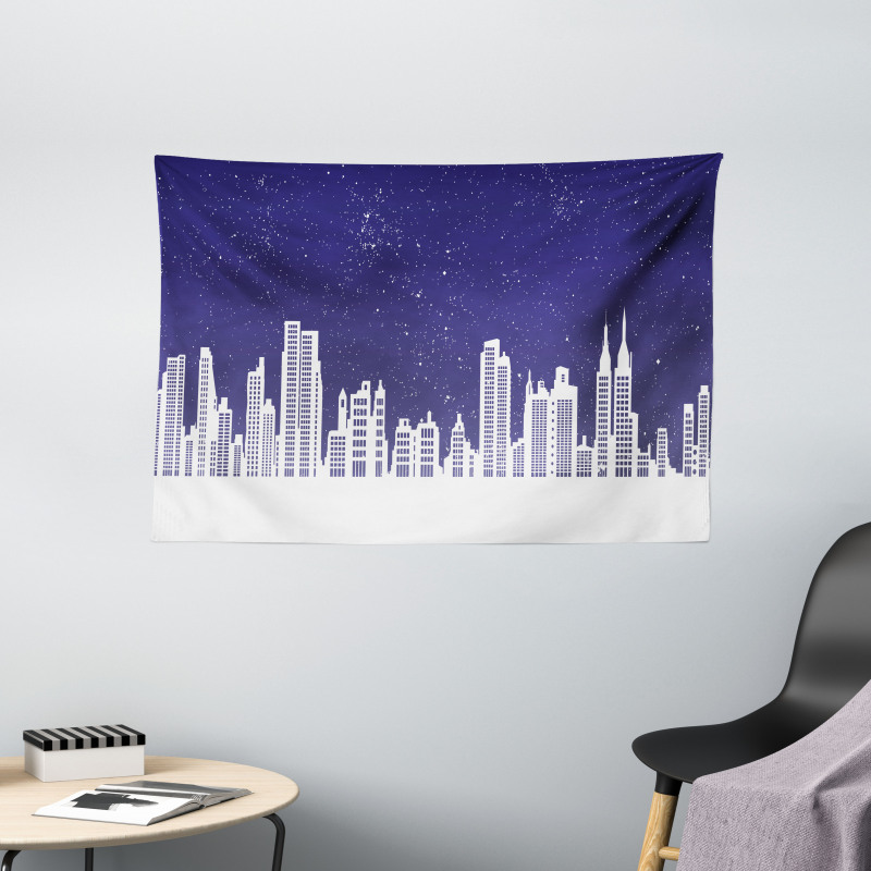 New York Skyline Starry Night Wide Tapestry