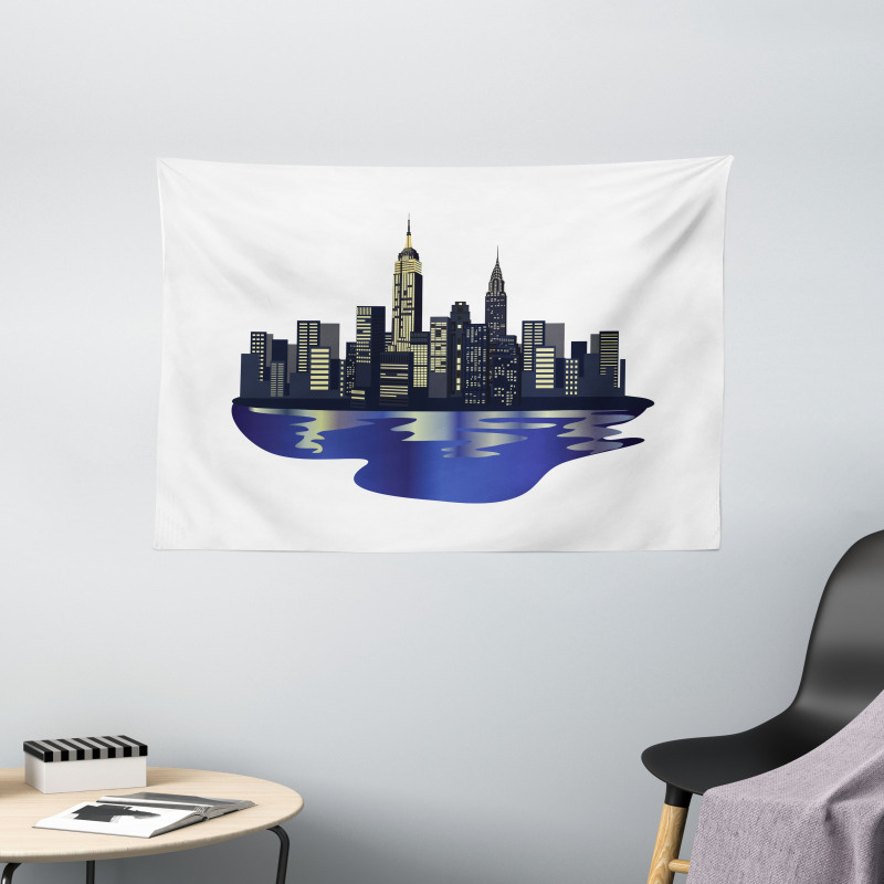 Metropolitan New York Night Wide Tapestry