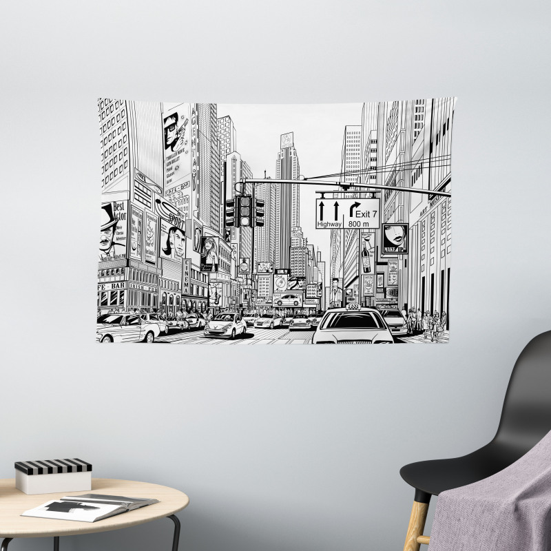 Street of New York Urban Sketch Wide Tapestry