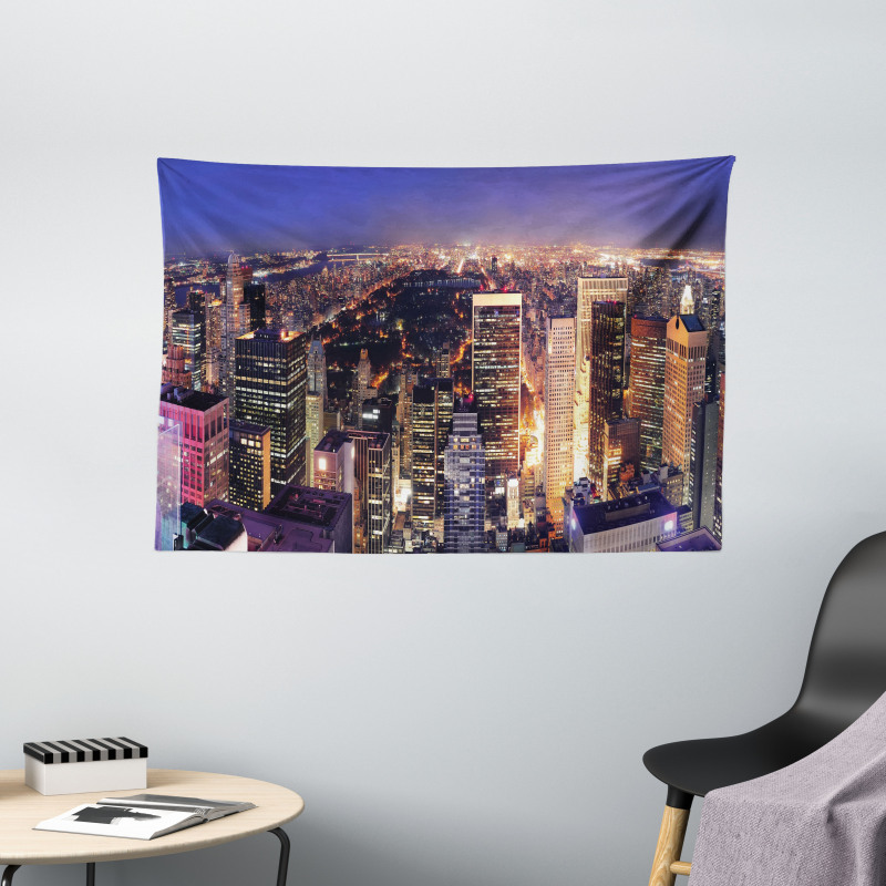 New York Panoramic Aerial Night Wide Tapestry