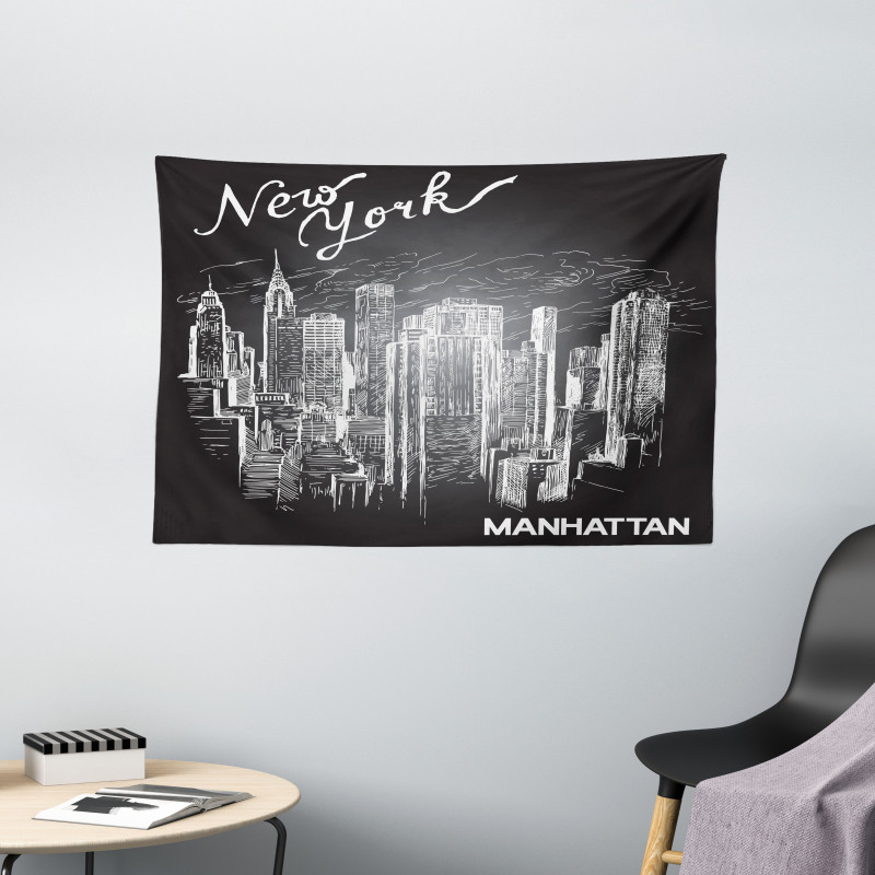 New York Manhattan Skyscrapers Wide Tapestry