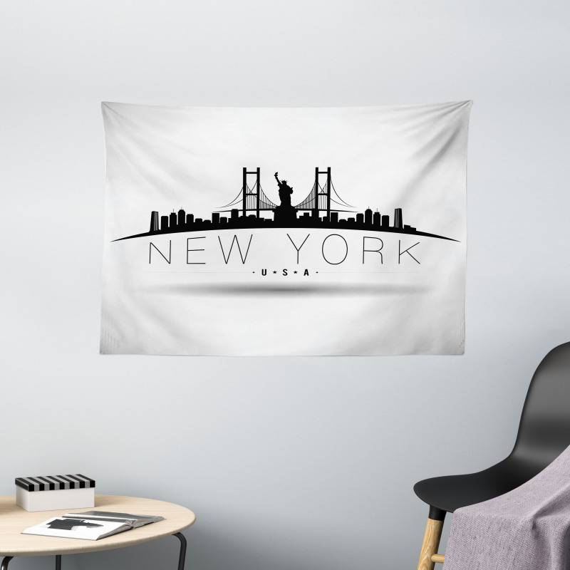 New York USA Wording Landmarks Wide Tapestry