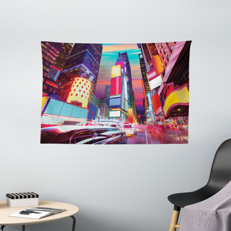 Colorful Night Times Square Wide Tapestry