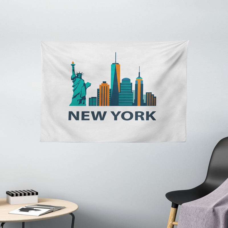 Simple New York Text Landmarks Wide Tapestry