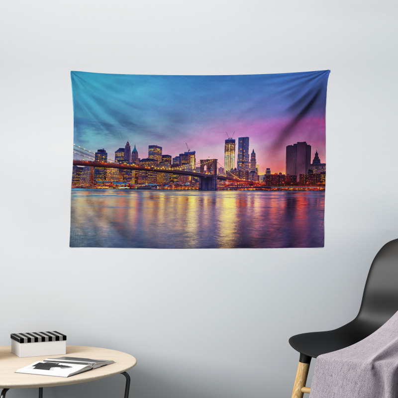 Manhattan Vivid Dusk Skyline Wide Tapestry