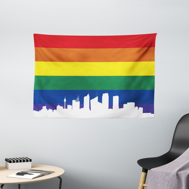 Sydney Buildings Rainbow Flag Wide Tapestry