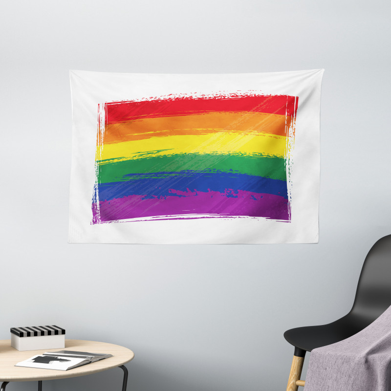 Watercolor Rainbow Flag Love Wide Tapestry