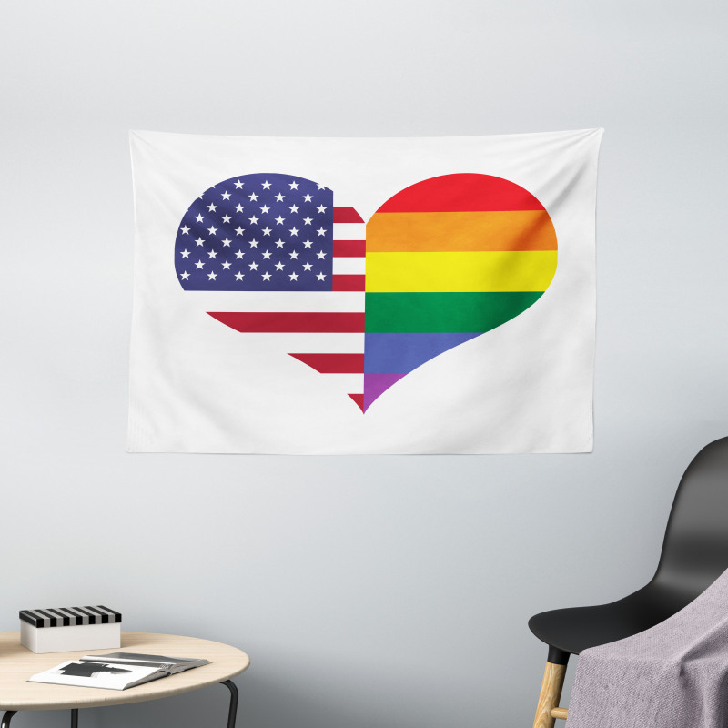 Heart with Old Glory Rainbow Wide Tapestry