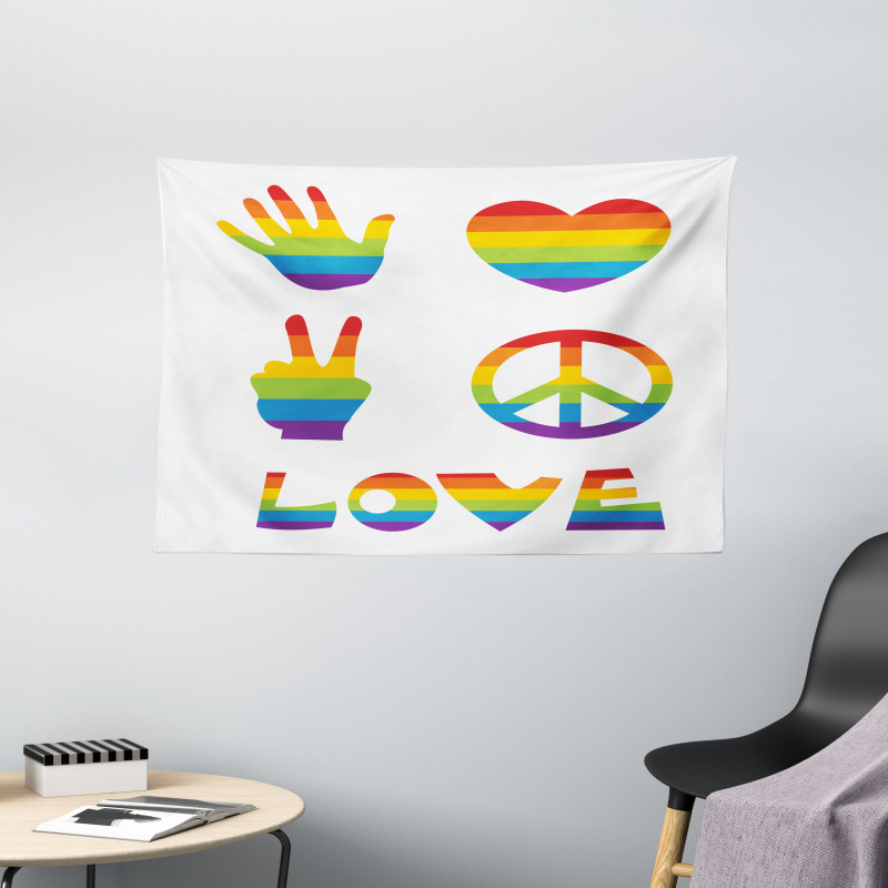 Rainbow Colors Peace and Love Wide Tapestry