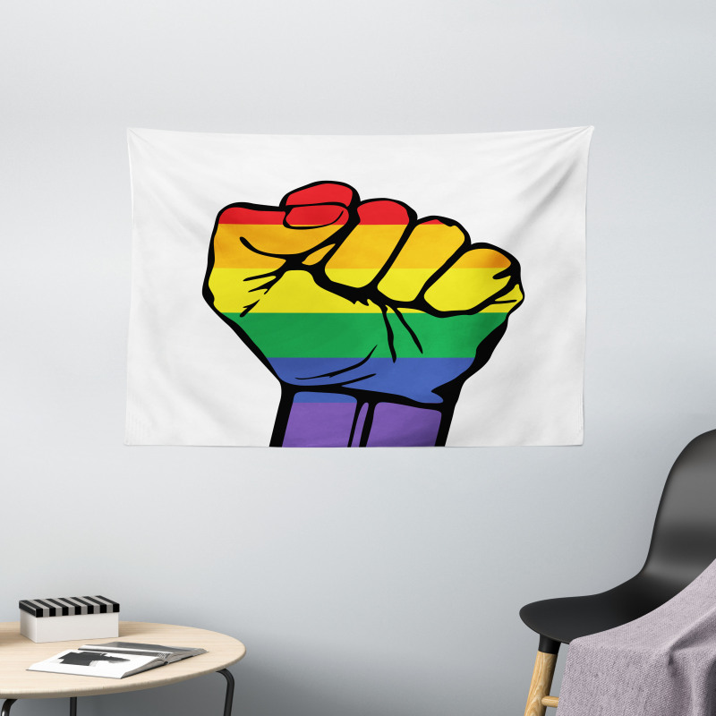 Gay Rights Rainbow Fist LQBT Wide Tapestry