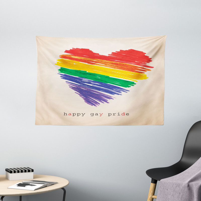 Happy Gay Pride Rainbow Heart Wide Tapestry