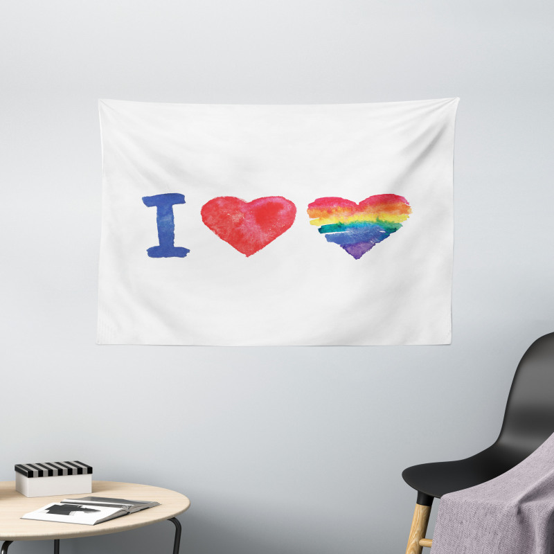 Watercolor I Love LGBT Homo Wide Tapestry