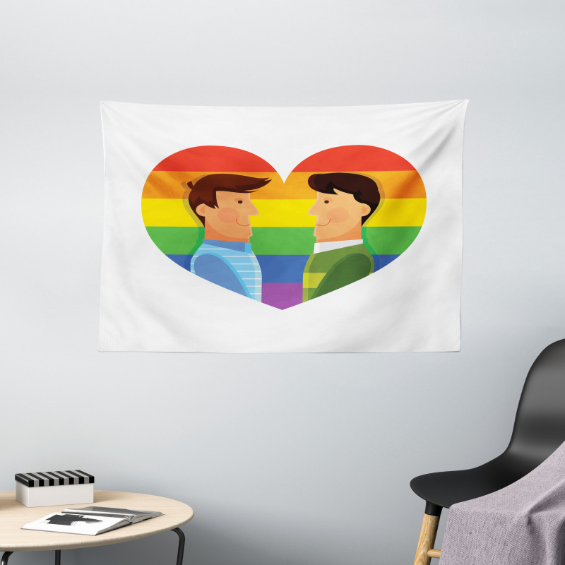 Smiling Men Gay Rainbow Flag Wide Tapestry