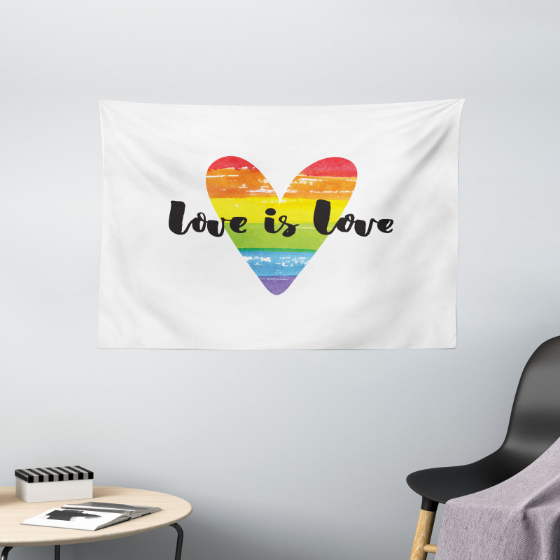 Love is Love Rainbow Heart Wide Tapestry