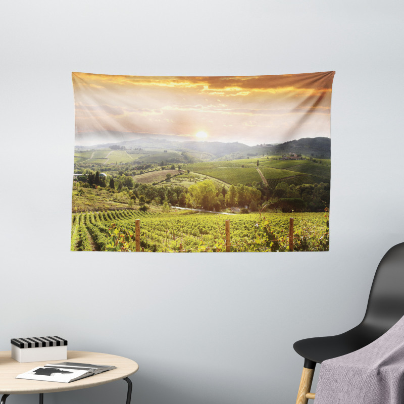 Rural Fields Rising Sun Wide Tapestry