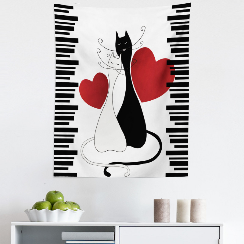 Sevgililer Günü Mikrofiber Duvar Halısı Aşık Kediler Desenli