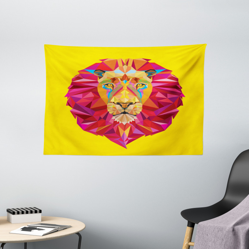 Geometric Lion Face Wide Tapestry
