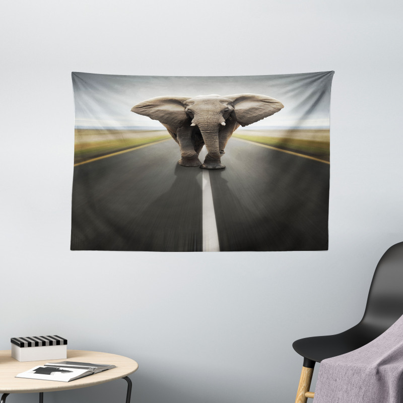 Wild Animal on Highway Wide Tapestry